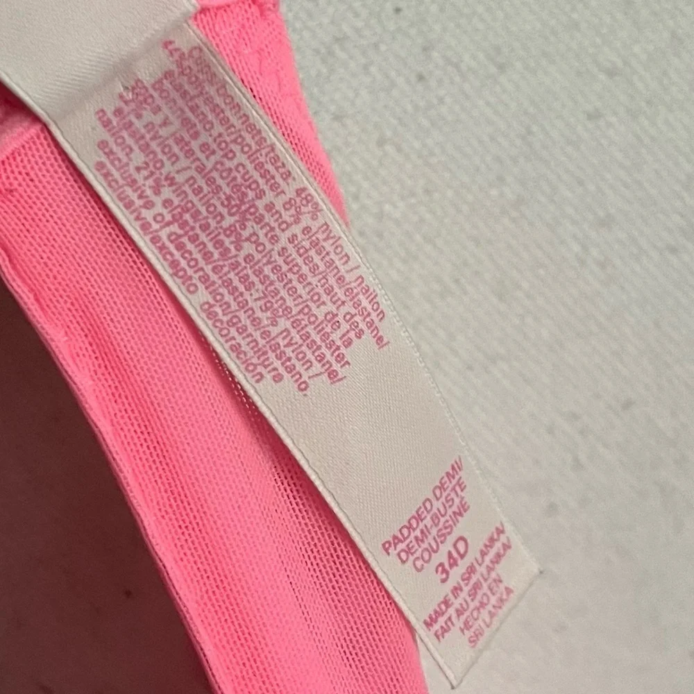 Victorias Secret • Bright Pink Lace Rhinestone Padded Demi Bra